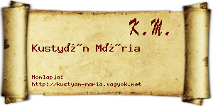 Kustyán Mária névjegykártya
